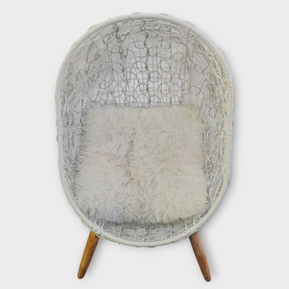 Puppy Pets Small Dogs Rattan Basket Wicker Egg Lounge Chair White Waterproof - Picture 2 of 16